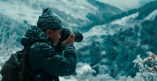 Persona tomando una fotografía desenfocada mientras contempla un paisaje de Islandia, referencia a la convocatoria de Icelandair que busca al peor fotógrafo.